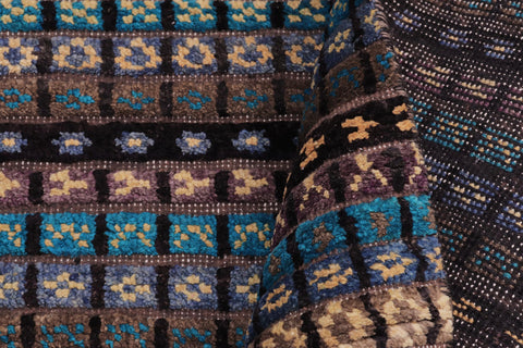 handmade Geometric Berjusta Black Gold Hand Knotted RECTANGLE 100% WOOL area rug 5' x 7'