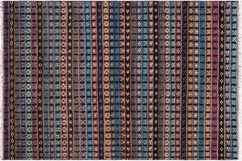 handmade Geometric Berjusta Black Gold Hand Knotted RECTANGLE 100% WOOL area rug 5' x 7'