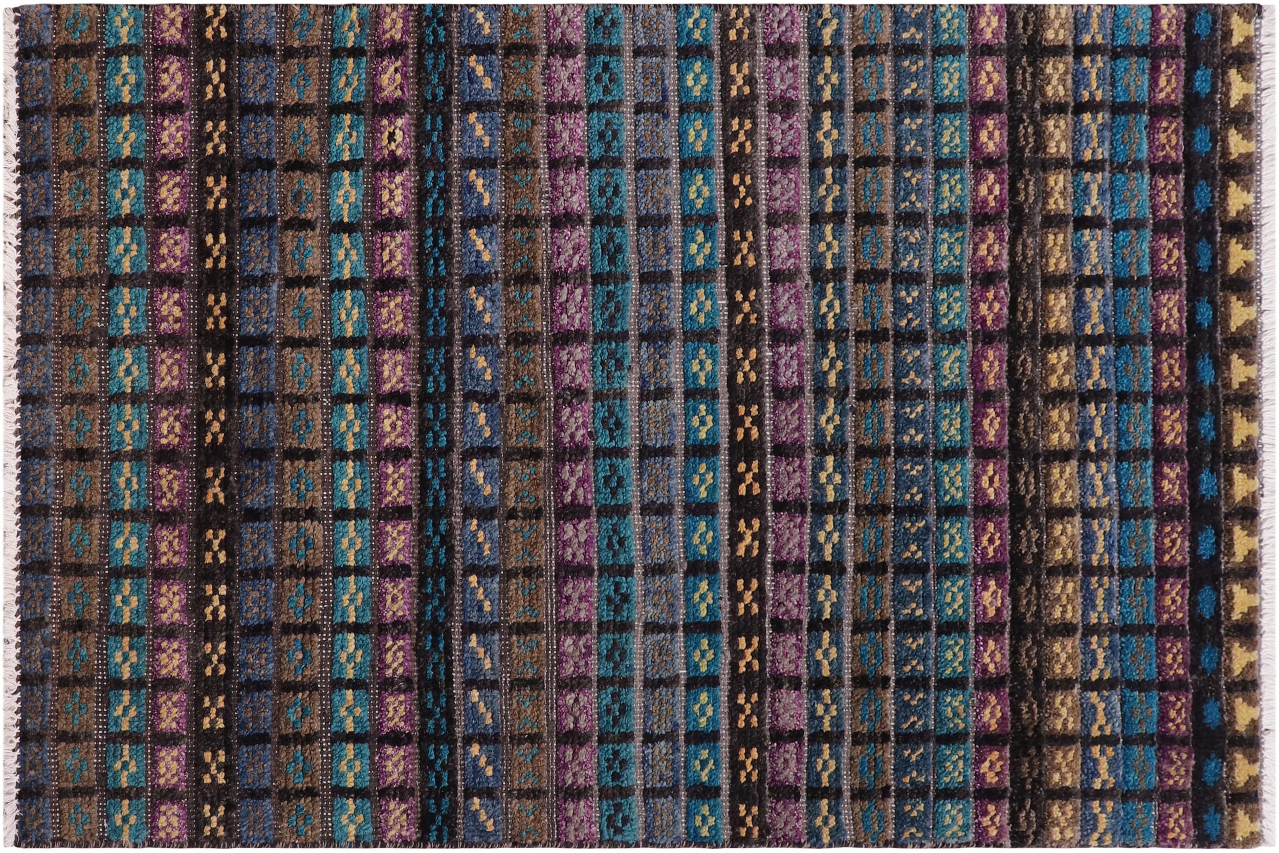 handmade Geometric Berjusta Black Blue Hand Knotted RECTANGLE 100% WOOL area rug 3' x 5'