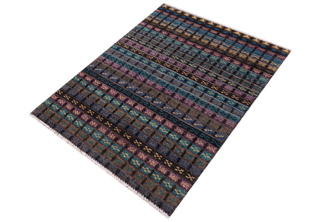 handmade Geometric Berjusta Black Blue Hand Knotted RECTANGLE 100% WOOL area rug 3' x 5'