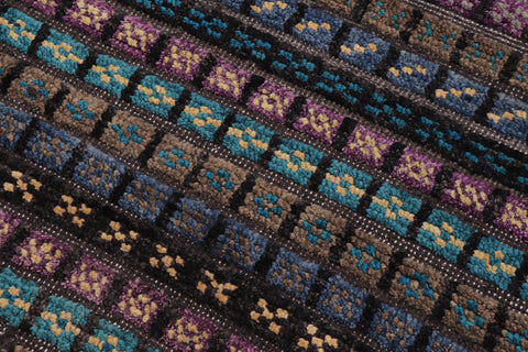 handmade Geometric Berjusta Black Blue Hand Knotted RECTANGLE 100% WOOL area rug 3' x 5'