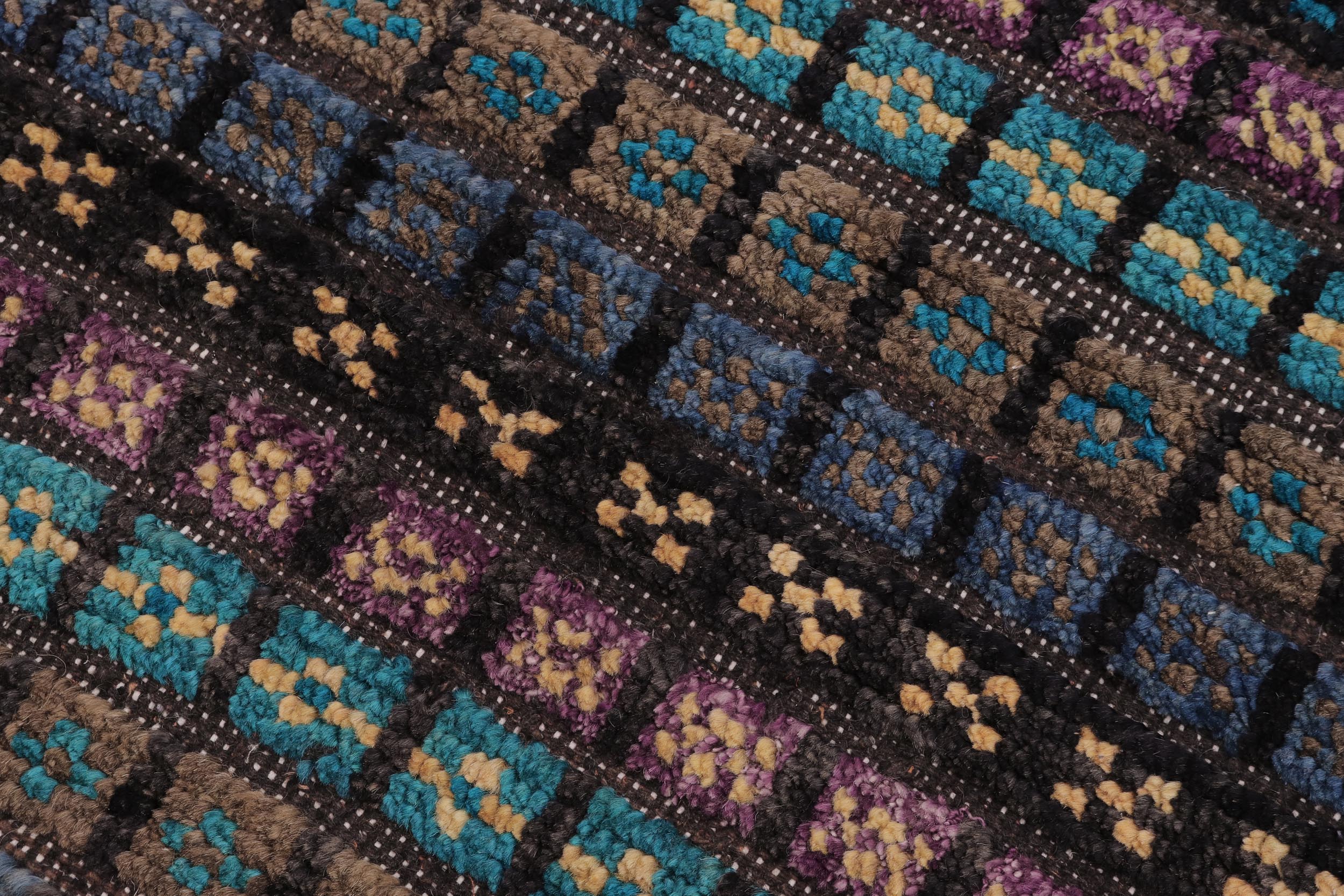 handmade Geometric Berjusta Black Blue Hand Knotted RECTANGLE 100% WOOL area rug 3' x 5'