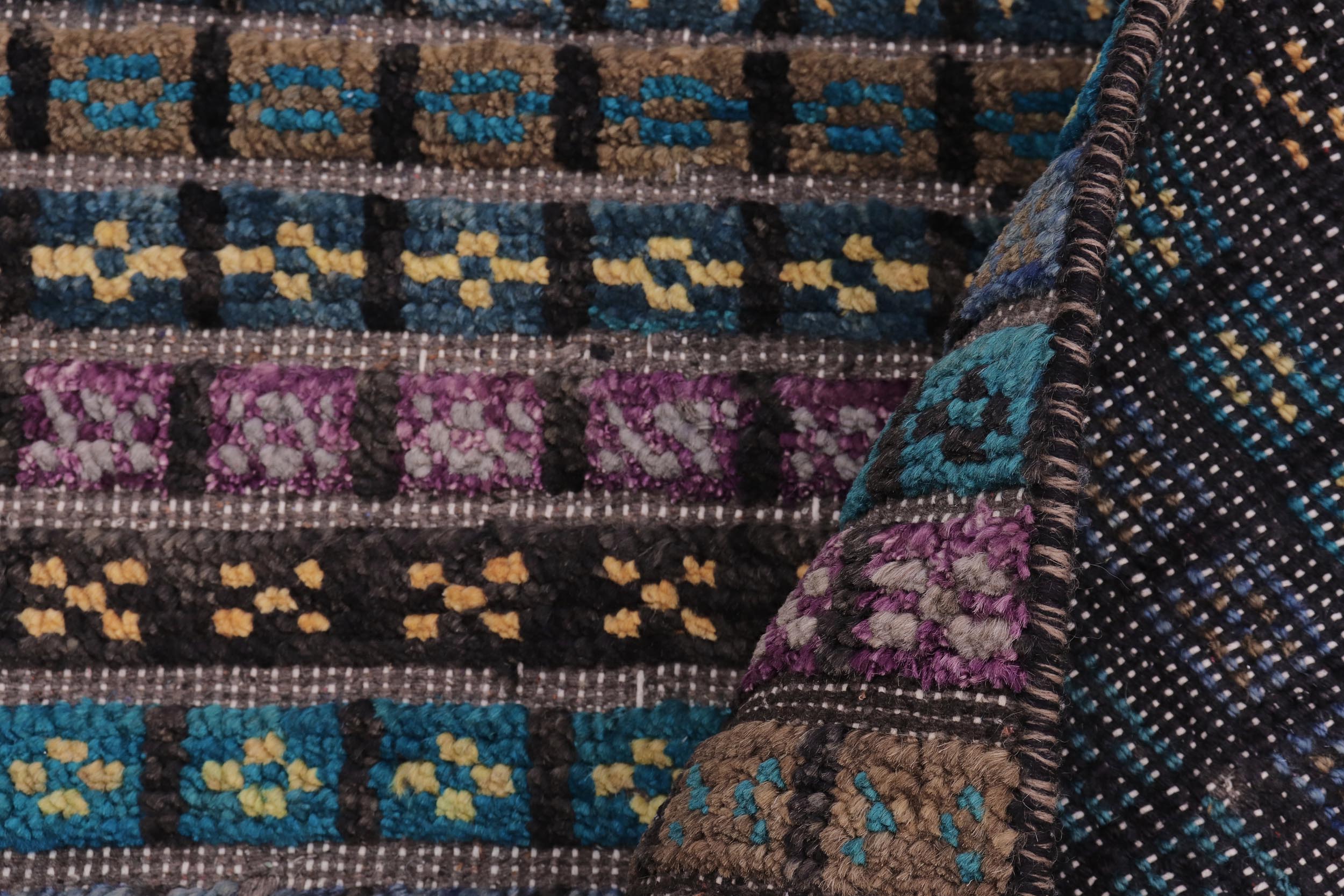 handmade Geometric Berjusta Black Blue Hand Knotted RECTANGLE 100% WOOL area rug 3' x 5'