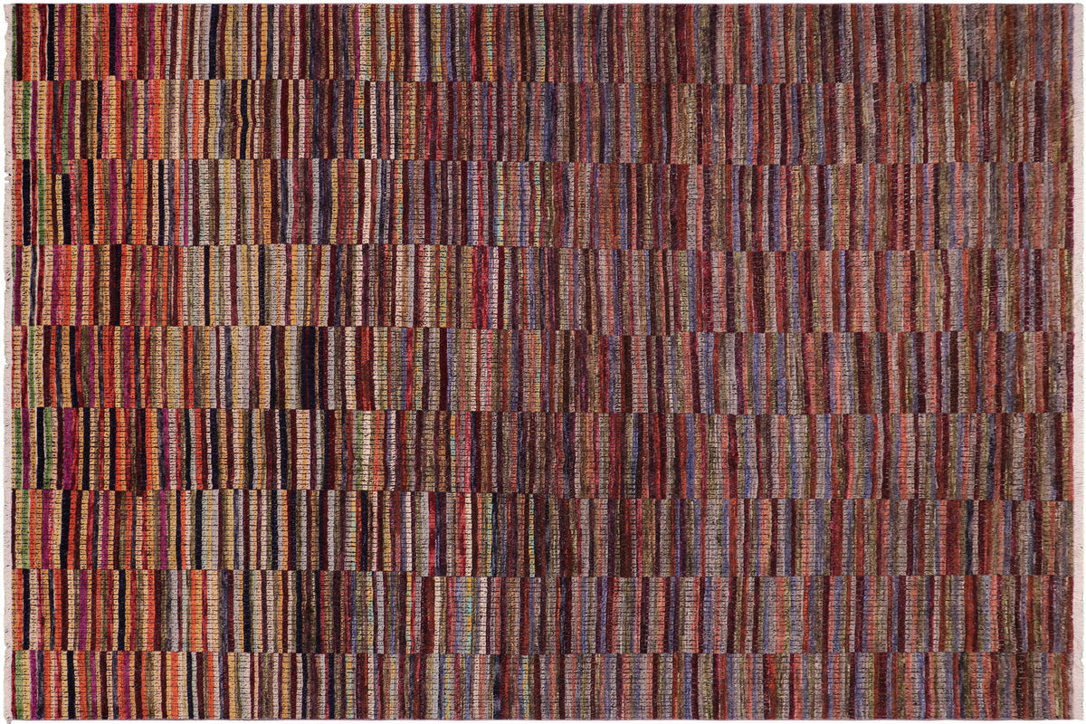 handmade Geometric Berjusta Rust Blue Hand Knotted RECTANGLE 100% WOOL area rug 9' x 12'