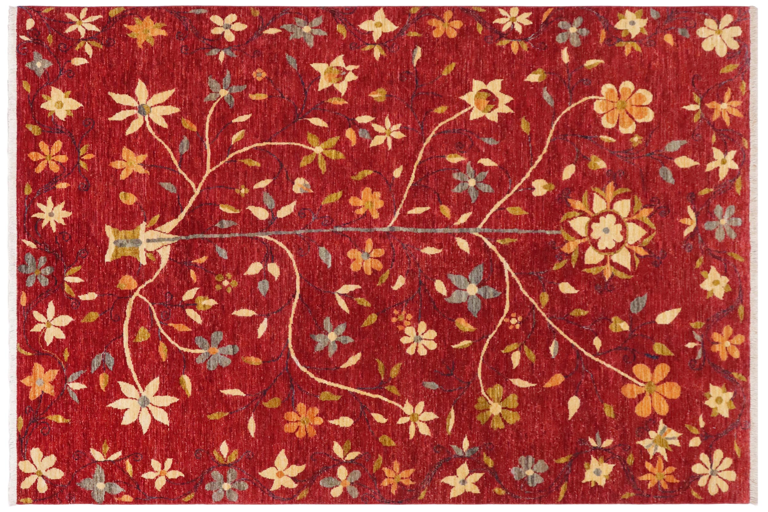handmade Geometric Kurjean Red Gray Hand Knotted RECTANGLE 100% WOOL area rug 6x8
