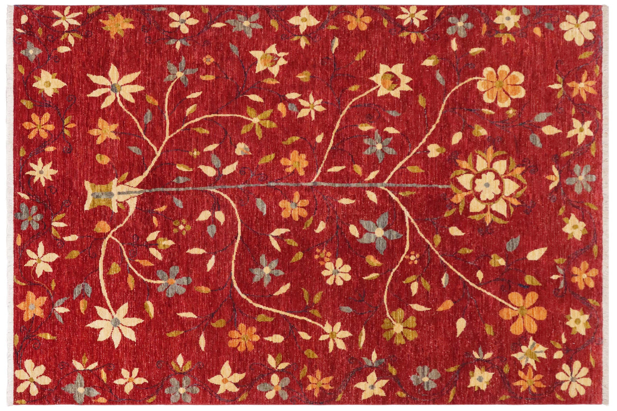 handmade Geometric Kurjean Red Gray Hand Knotted RECTANGLE 100% WOOL area rug 6x8