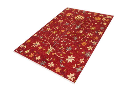 handmade Geometric Kurjean Red Gray Hand Knotted RECTANGLE 100% WOOL area rug 6x8
