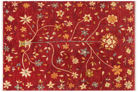 handmade Geometric Kurjean Red Gray Hand Knotted RECTANGLE 100% WOOL area rug 6x8