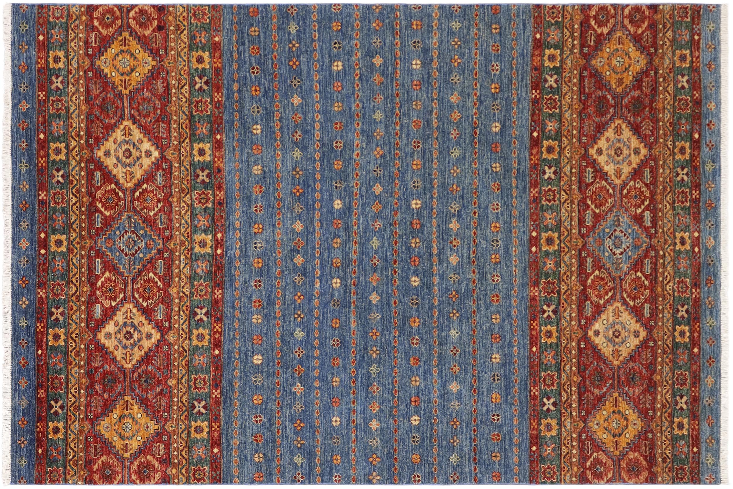 handmade Geometric Kurjean Blue Red Hand Knotted RECTANGLE 100% WOOL area rug 6x8