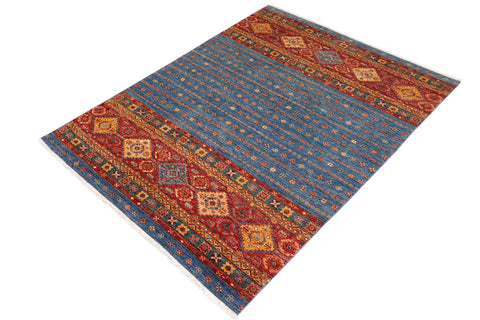 handmade Geometric Kurjean Blue Red Hand Knotted RECTANGLE 100% WOOL area rug 6x8