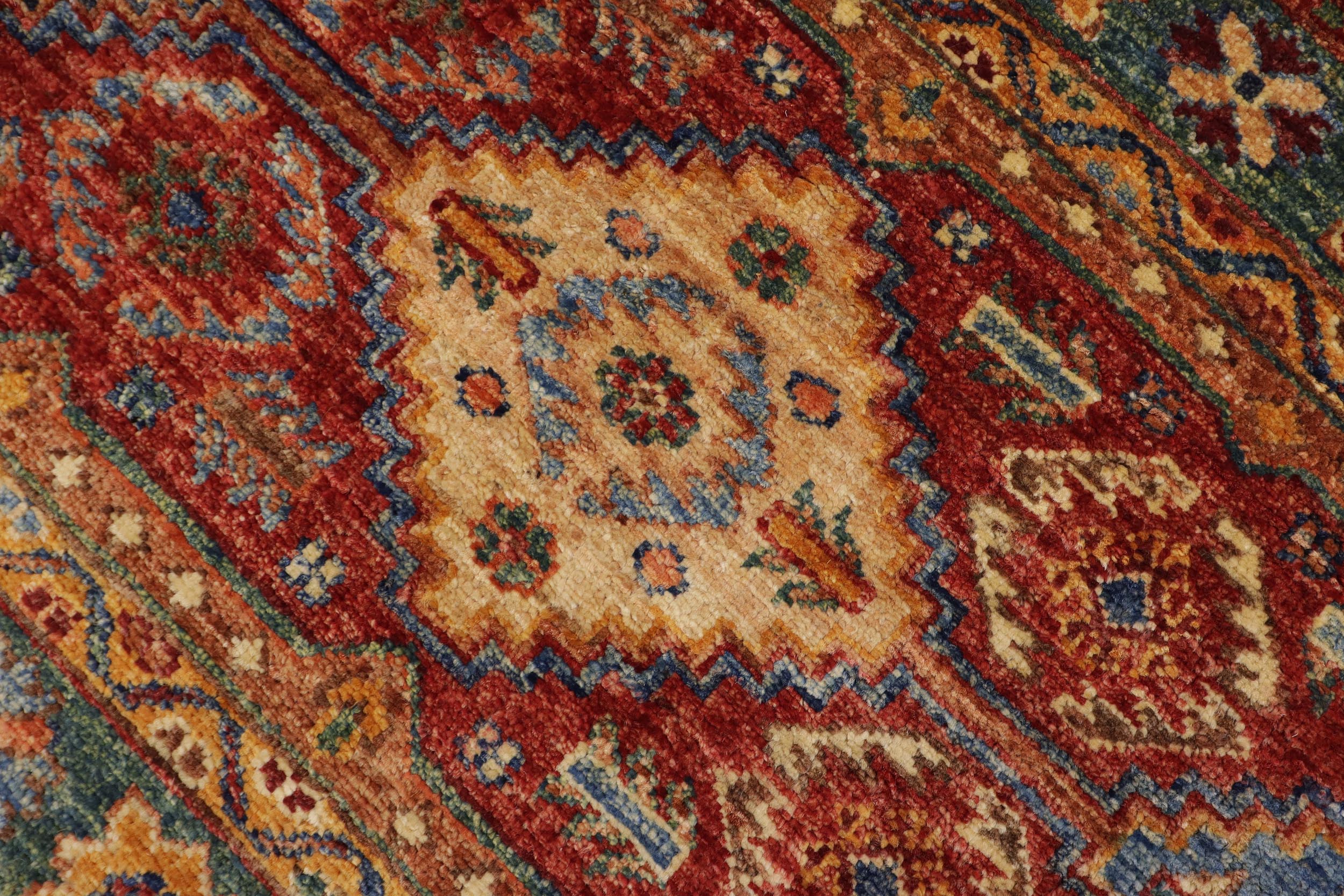 handmade Geometric Kurjean Blue Red Hand Knotted RECTANGLE 100% WOOL area rug 6x8