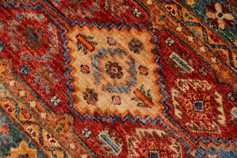 handmade Geometric Kurjean Blue Red Hand Knotted RECTANGLE 100% WOOL area rug 6x8