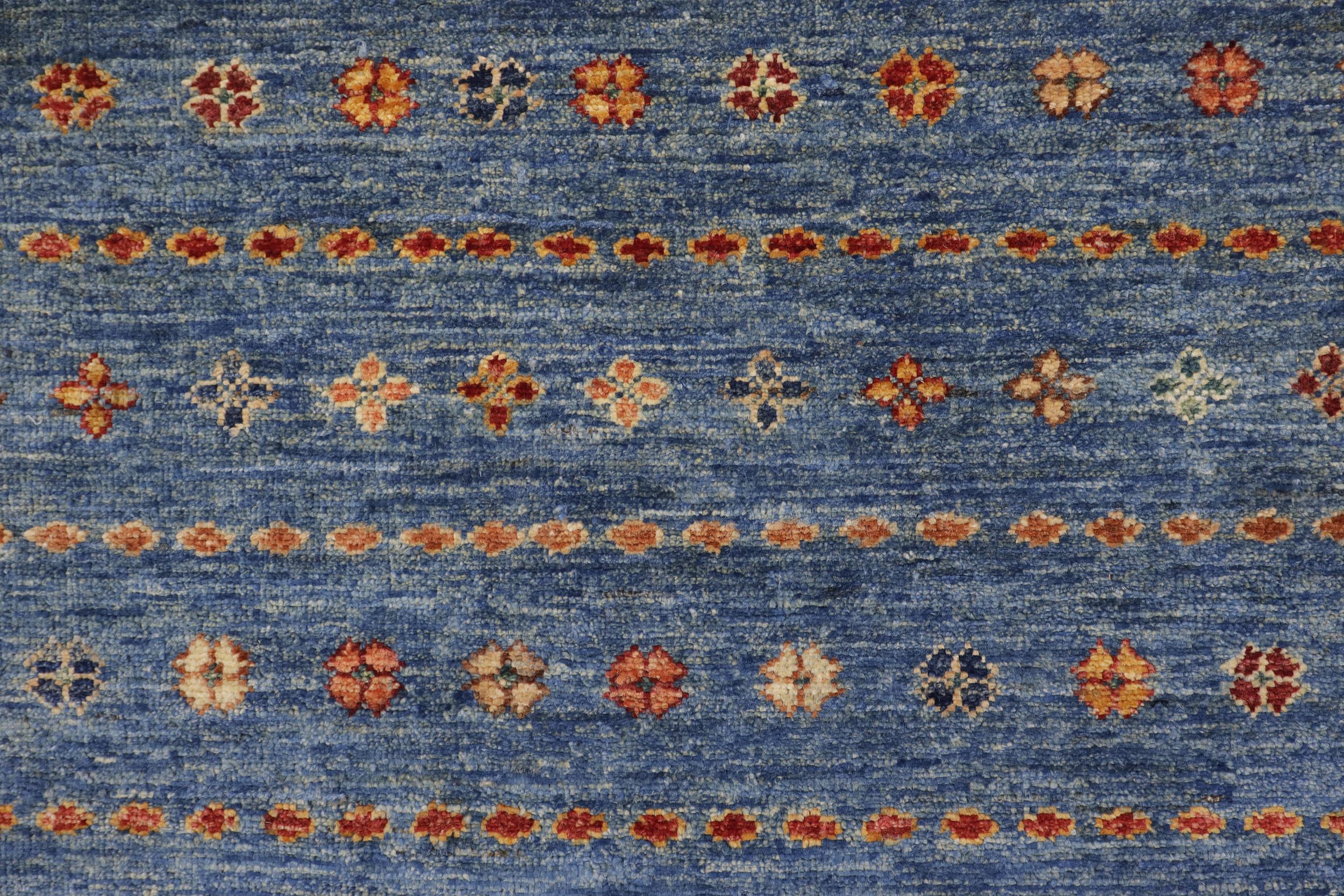 handmade Geometric Kurjean Blue Red Hand Knotted RECTANGLE 100% WOOL area rug 6x8
