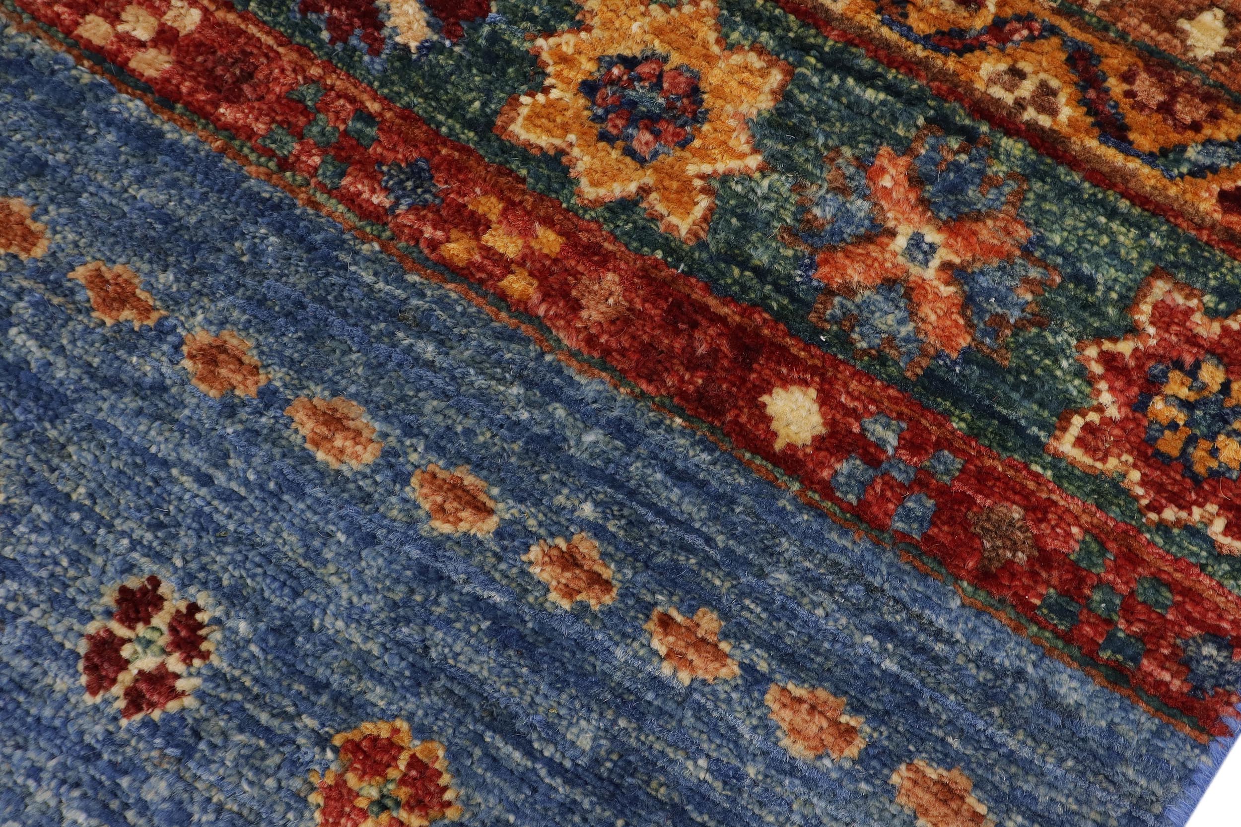 handmade Geometric Kurjean Blue Red Hand Knotted RECTANGLE 100% WOOL area rug 6x8