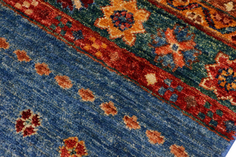 handmade Geometric Kurjean Blue Red Hand Knotted RECTANGLE 100% WOOL area rug 6x8