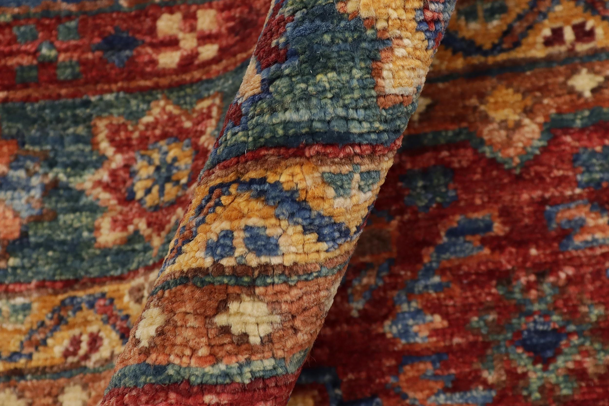 handmade Geometric Kurjean Blue Red Hand Knotted RECTANGLE 100% WOOL area rug 6x8