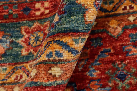 handmade Geometric Kurjean Blue Red Hand Knotted RECTANGLE 100% WOOL area rug 6x8