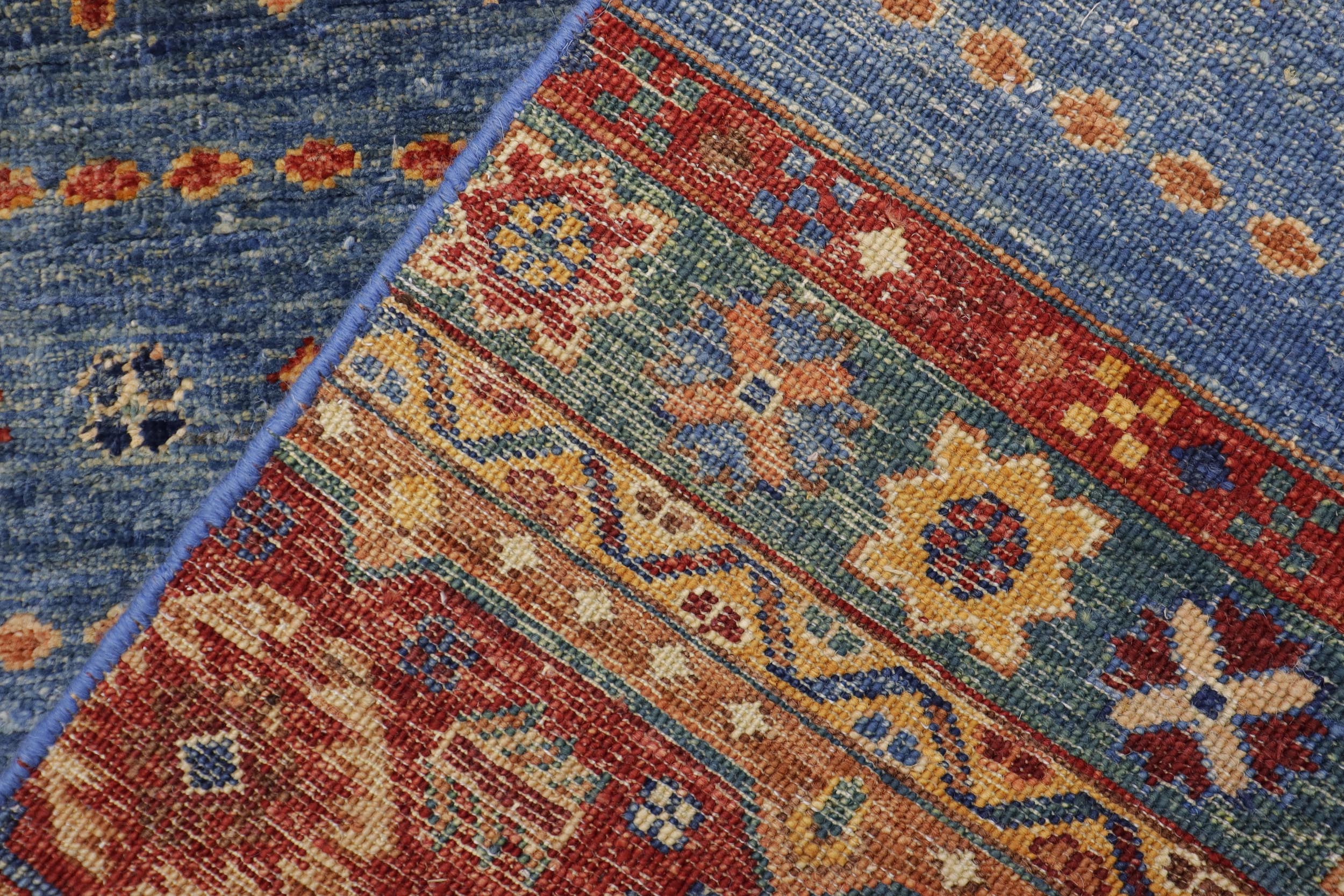 handmade Geometric Kurjean Blue Red Hand Knotted RECTANGLE 100% WOOL area rug 6x8