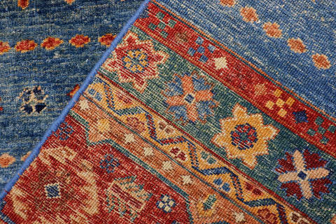 handmade Geometric Kurjean Blue Red Hand Knotted RECTANGLE 100% WOOL area rug 6x8