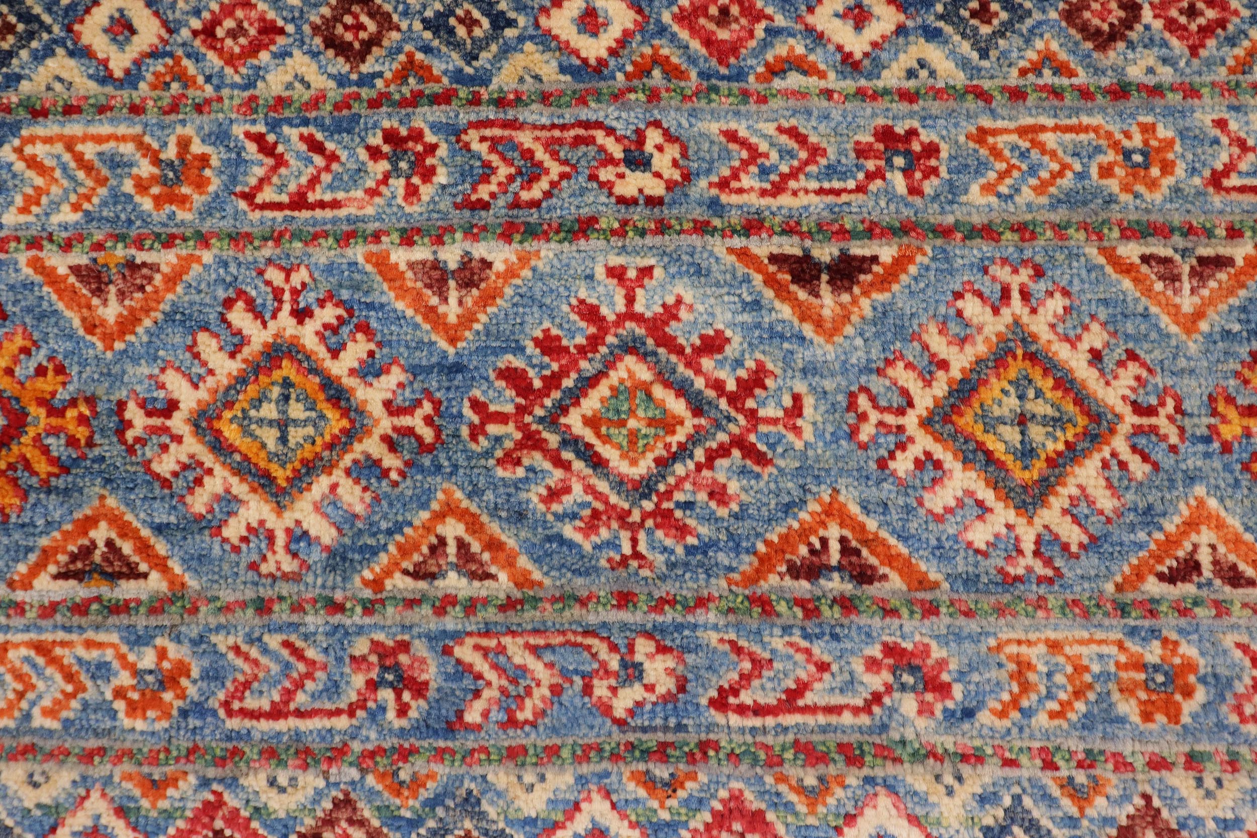 handmade Geometric Kurjean Blue Red Hand Knotted RECTANGLE 100% WOOL area rug 5x8