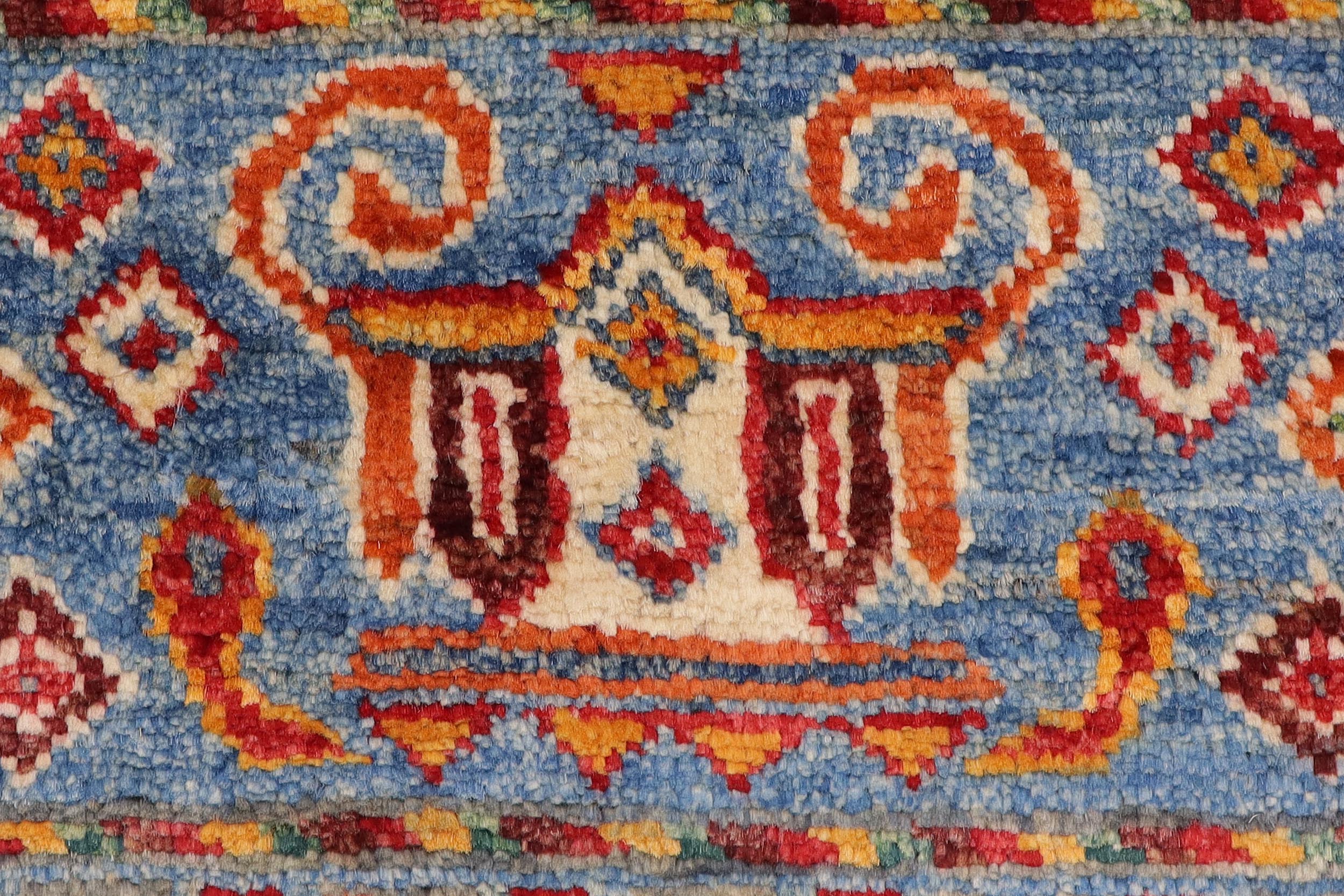 handmade Geometric Kurjean Blue Red Hand Knotted RECTANGLE 100% WOOL area rug 5x8