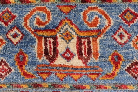 handmade Geometric Kurjean Blue Red Hand Knotted RECTANGLE 100% WOOL area rug 5x8