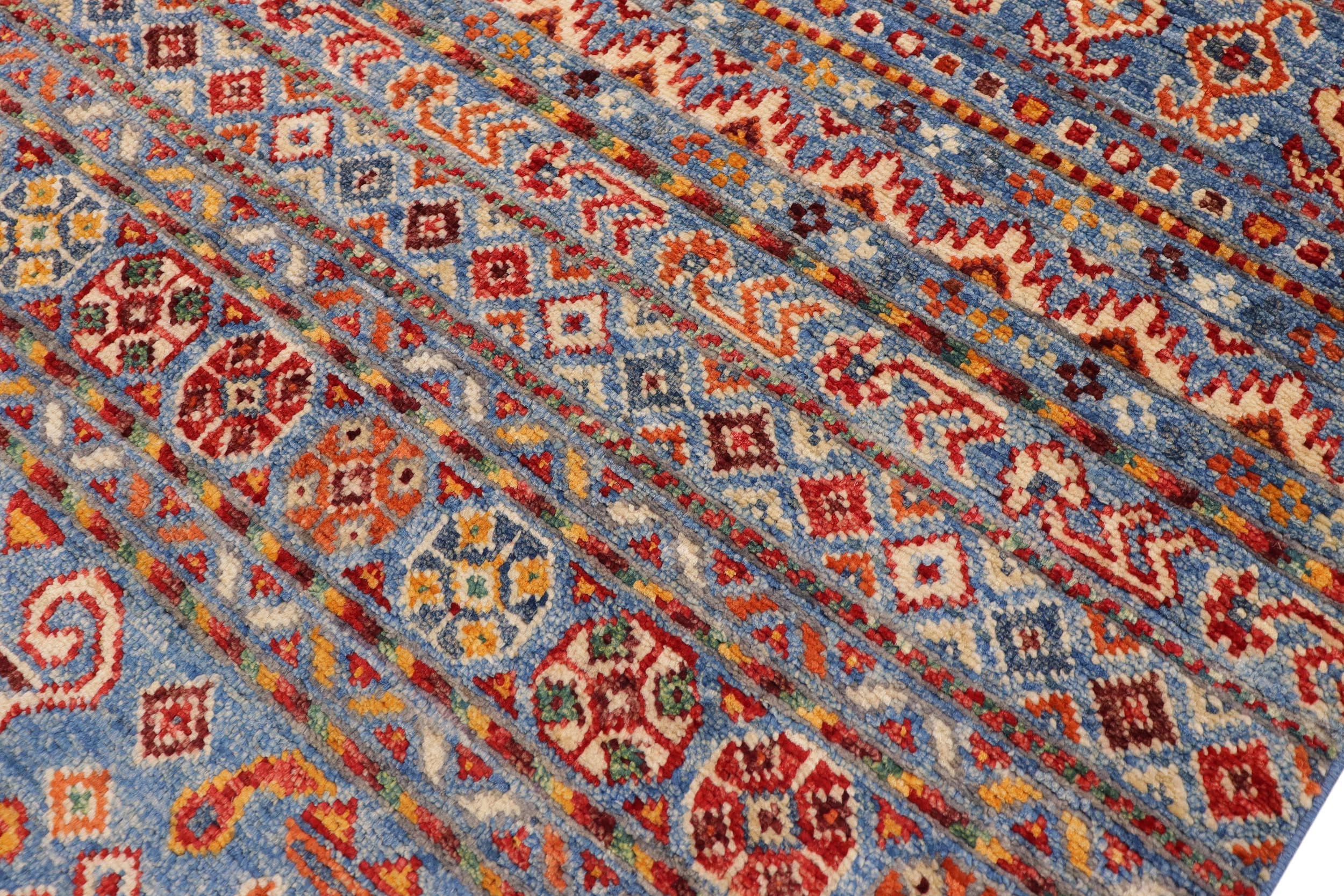 handmade Geometric Kurjean Blue Red Hand Knotted RECTANGLE 100% WOOL area rug 5x8