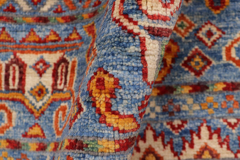 handmade Geometric Kurjean Blue Red Hand Knotted RECTANGLE 100% WOOL area rug 5x8
