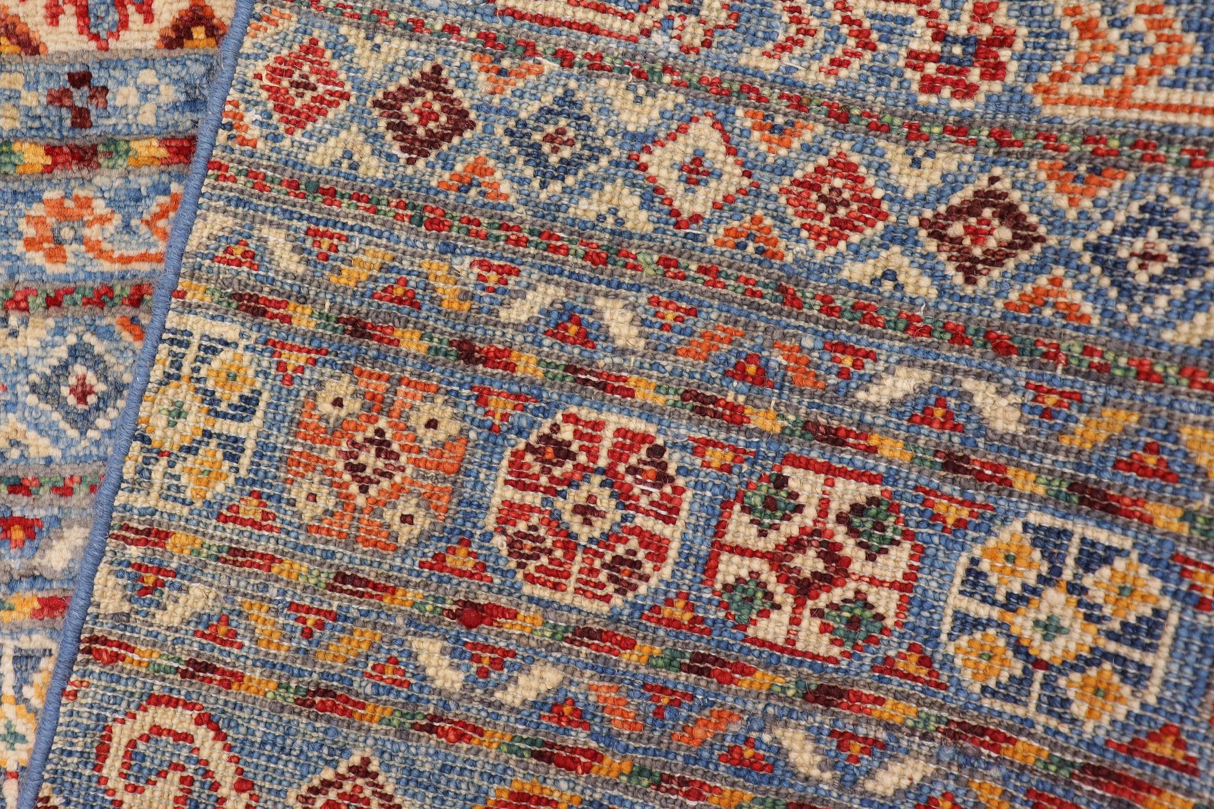 handmade Geometric Kurjean Blue Red Hand Knotted RECTANGLE 100% WOOL area rug 5x8