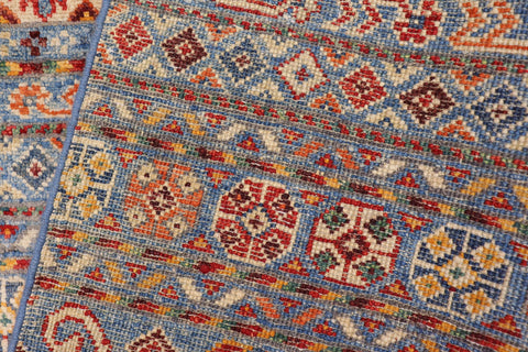 handmade Geometric Kurjean Blue Red Hand Knotted RECTANGLE 100% WOOL area rug 5x8