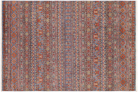 handmade Geometric Kurjean Blue Red Hand Knotted RECTANGLE 100% WOOL area rug 5x8