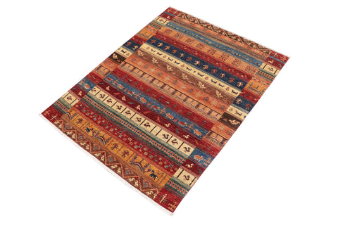 handmade Geometric Kurjean Red Blue Hand Knotted RECTANGLE 100% WOOL area rug 5x8