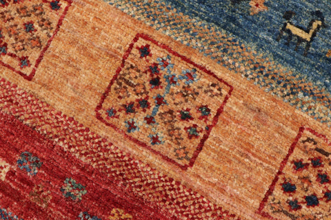 handmade Geometric Kurjean Red Blue Hand Knotted RECTANGLE 100% WOOL area rug 5x8