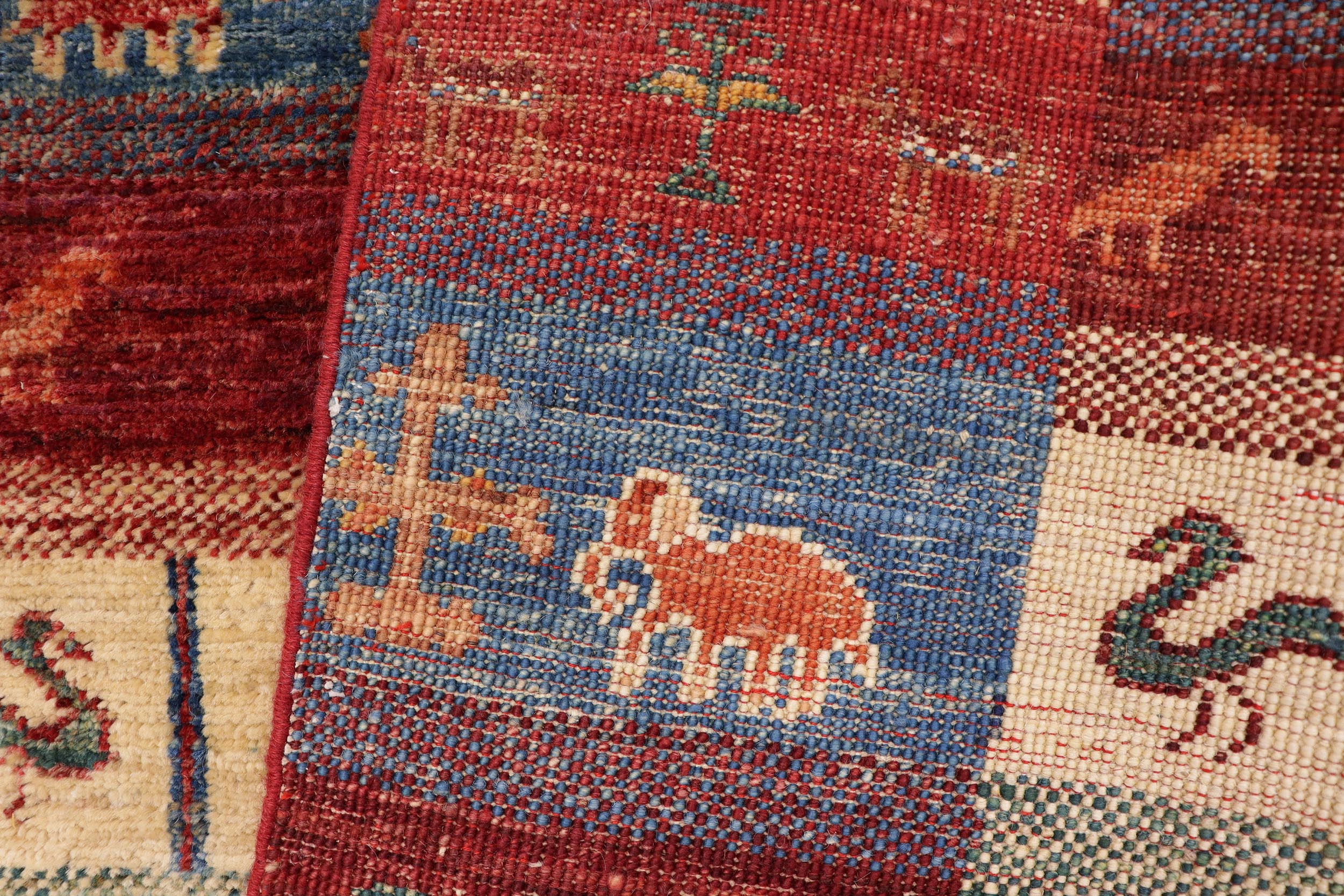 handmade Geometric Kurjean Red Blue Hand Knotted RECTANGLE 100% WOOL area rug 5x8