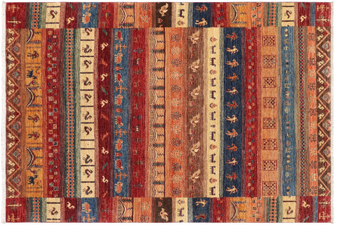 handmade Geometric Kurjean Red Blue Hand Knotted RECTANGLE 100% WOOL area rug 5x8