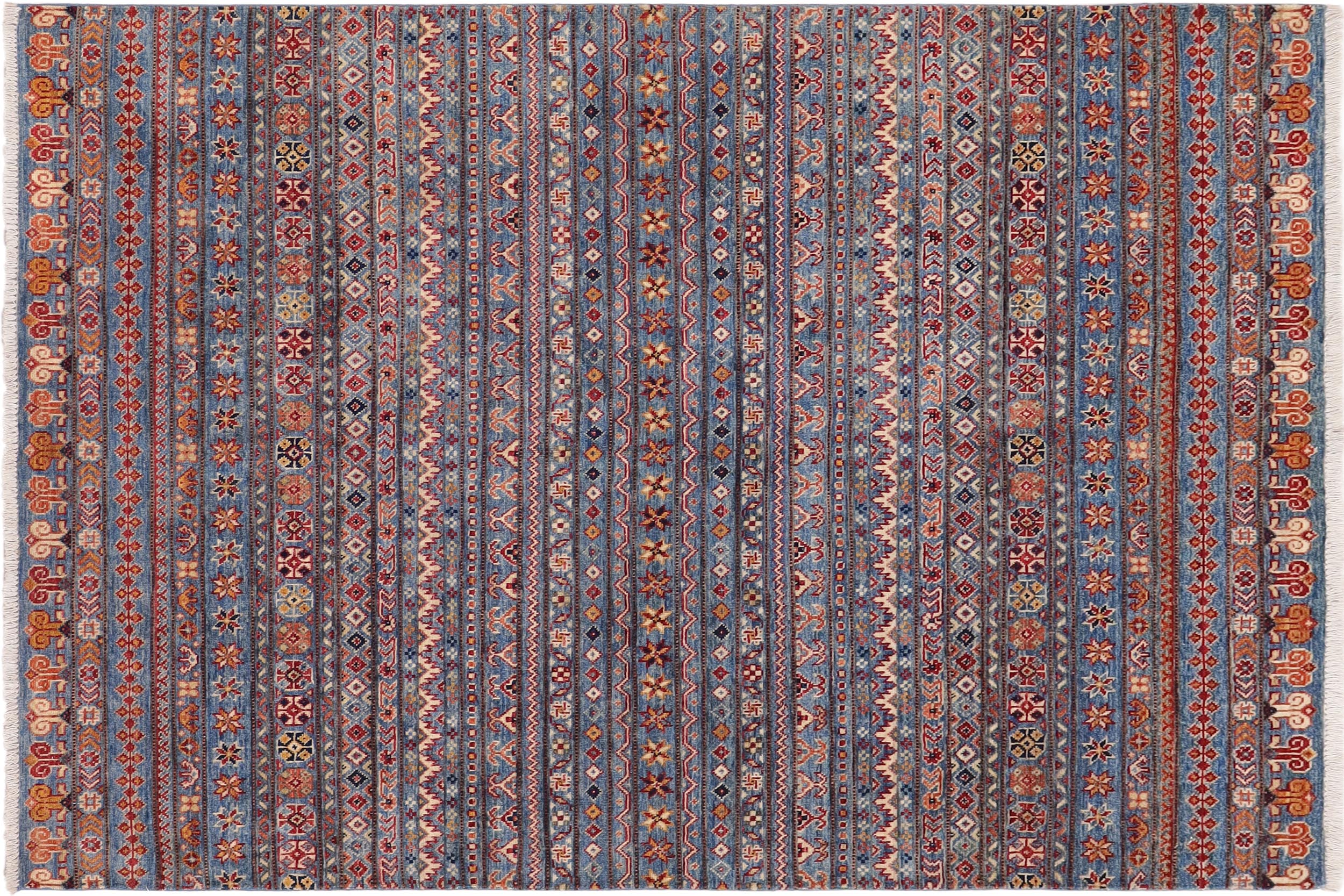 handmade Geometric Kurjean Blue Rust Hand Knotted RECTANGLE 100% WOOL area rug 5x6
