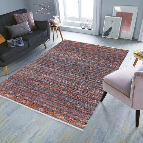 handmade Geometric Kurjean Blue Rust Hand Knotted RECTANGLE 100% WOOL area rug 5x6