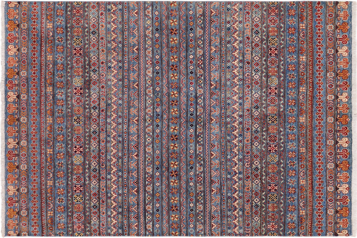 handmade Geometric Kurjean Blue Rust Hand Knotted RECTANGLE 100% WOOL area rug 5x6