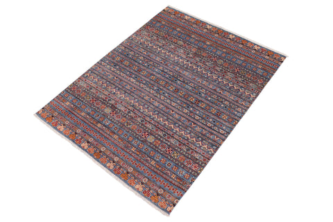 handmade Geometric Kurjean Blue Rust Hand Knotted RECTANGLE 100% WOOL area rug 5x6
