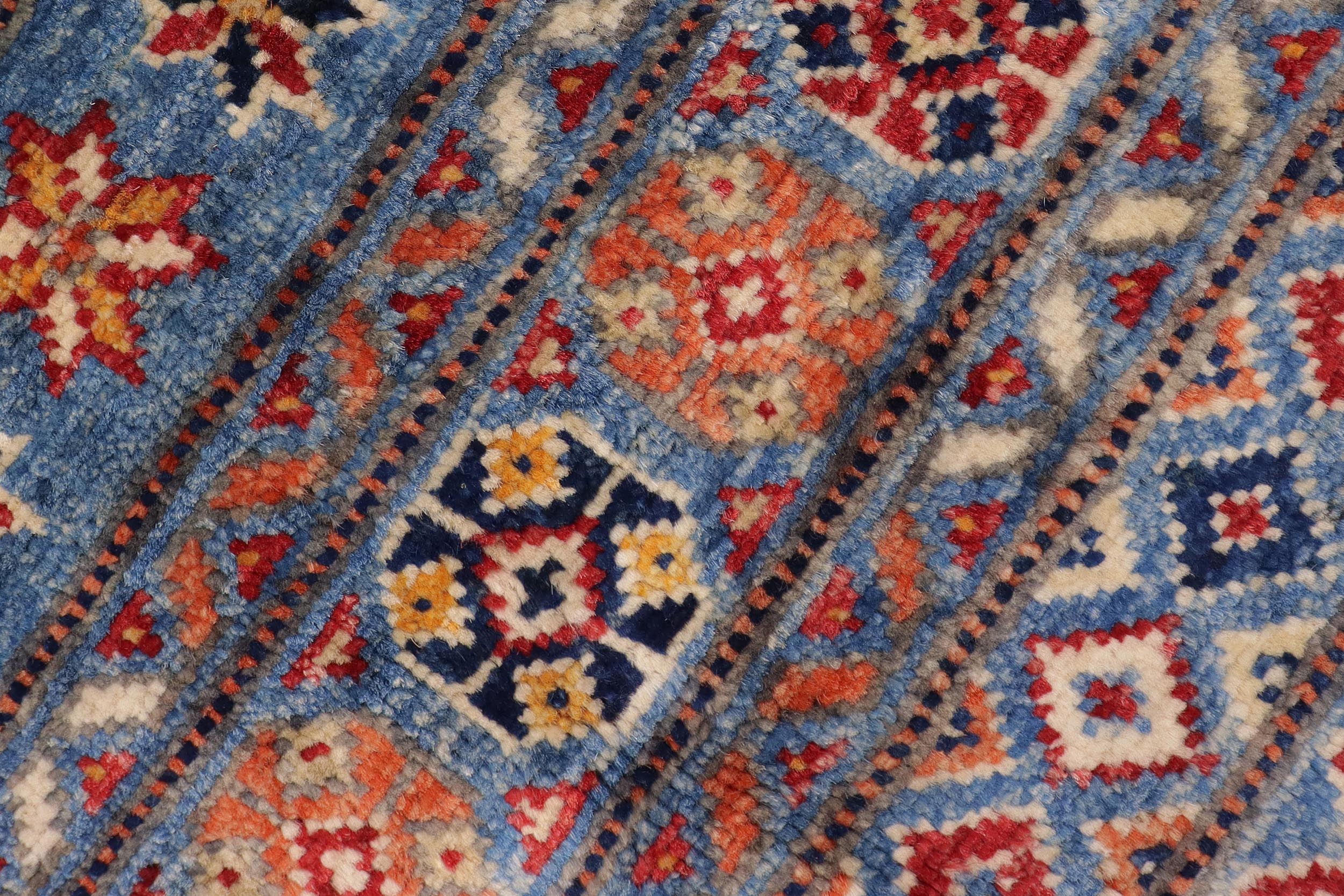 handmade Geometric Kurjean Blue Rust Hand Knotted RECTANGLE 100% WOOL area rug 5x6