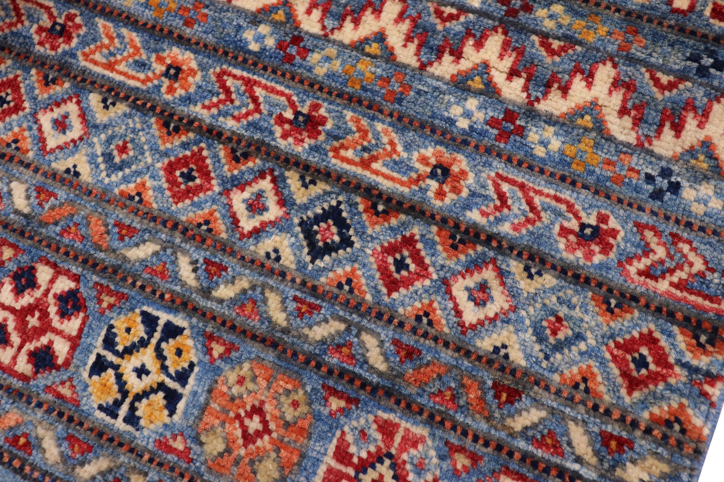 handmade Geometric Kurjean Blue Rust Hand Knotted RECTANGLE 100% WOOL area rug 5x6