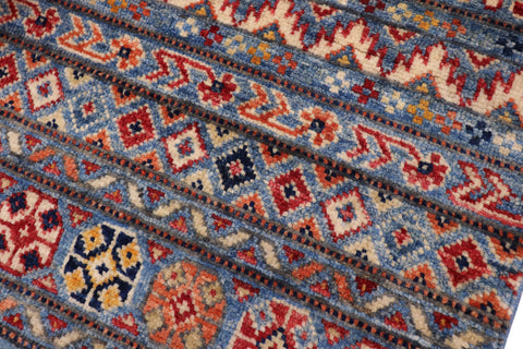 handmade Geometric Kurjean Blue Rust Hand Knotted RECTANGLE 100% WOOL area rug 5x6