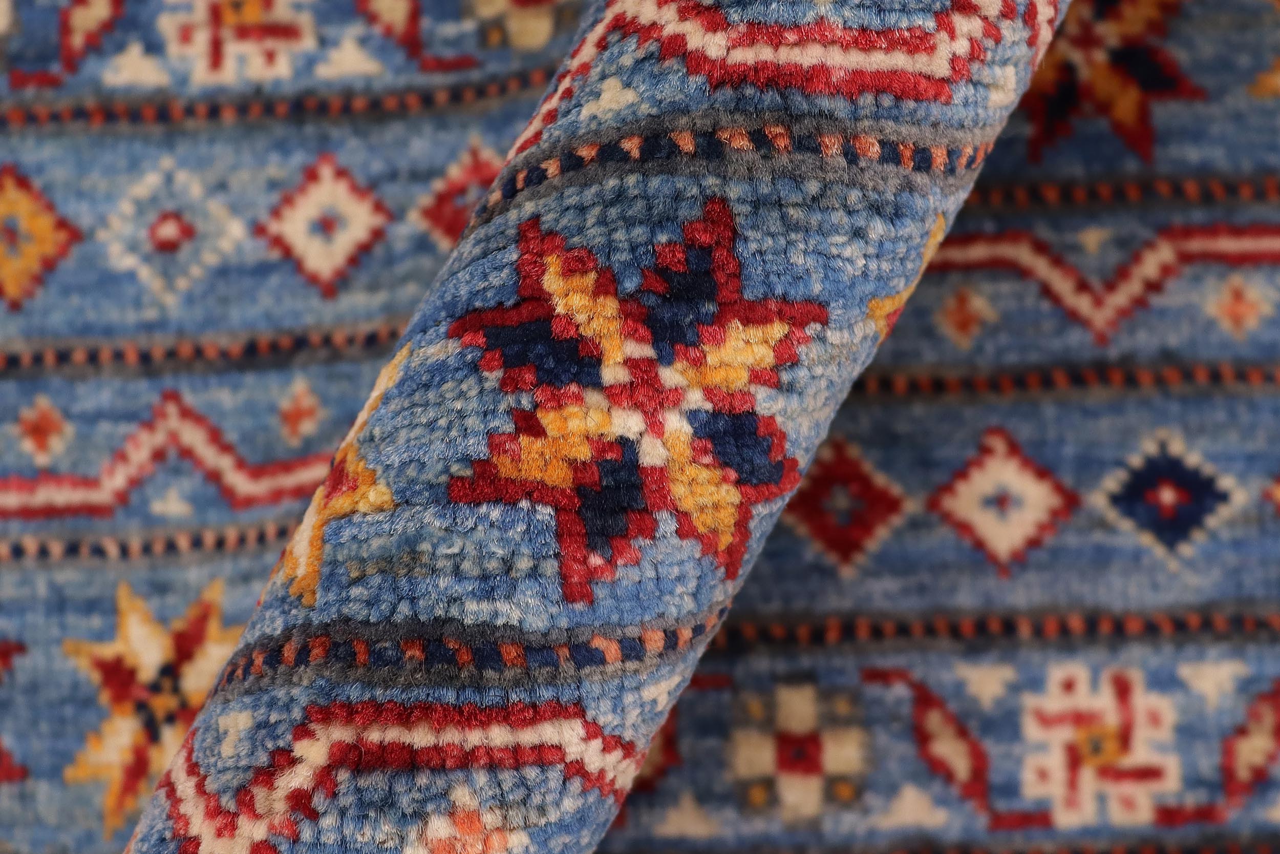 handmade Geometric Kurjean Blue Rust Hand Knotted RECTANGLE 100% WOOL area rug 5x6
