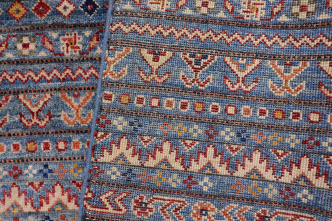 handmade Geometric Kurjean Blue Rust Hand Knotted RECTANGLE 100% WOOL area rug 5x6