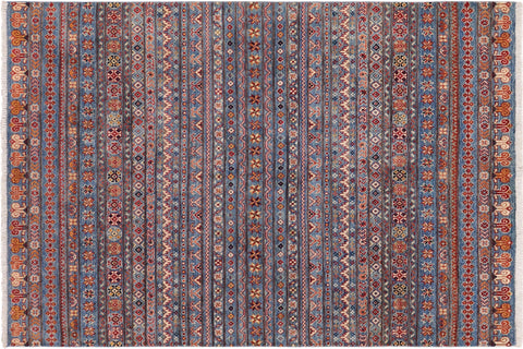 handmade Geometric Kurjean Blue Rust Hand Knotted RECTANGLE 100% WOOL area rug 5x6