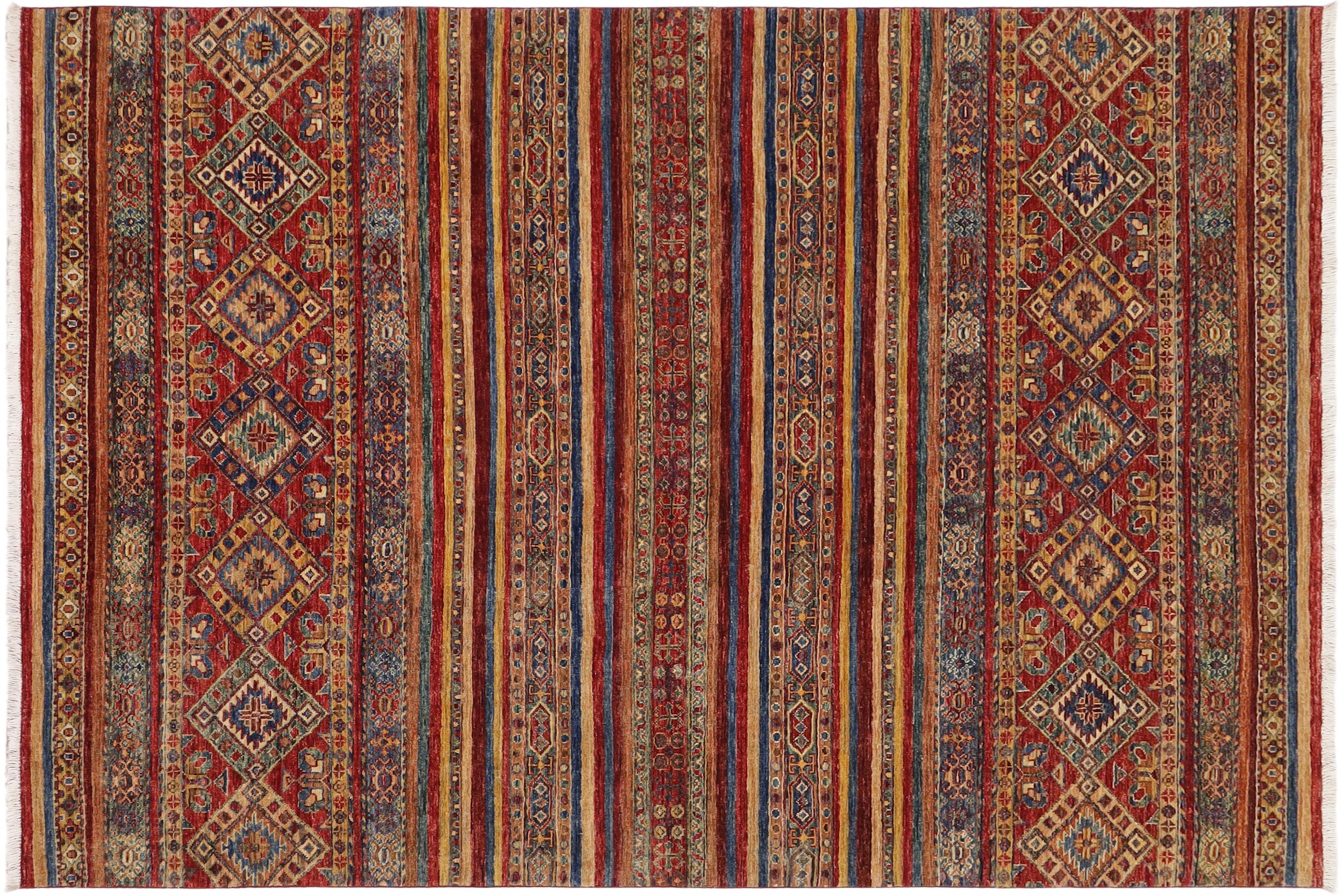 handmade Geometric Kurjean Red Blue Hand Knotted RECTANGLE 100% WOOL area rug 6x8