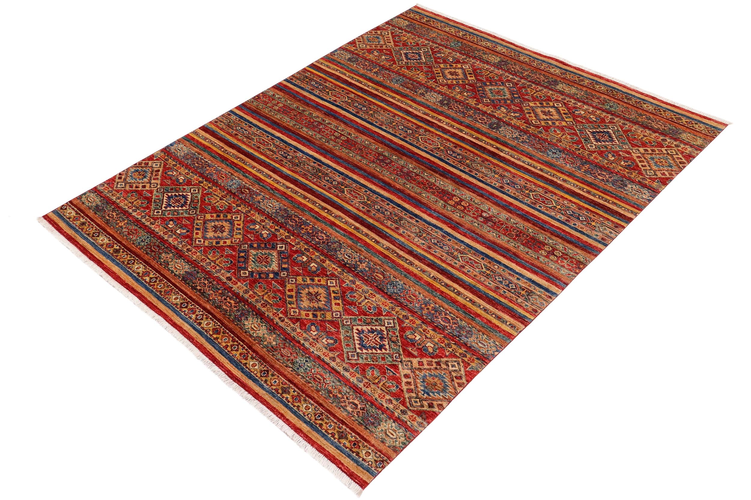 handmade Geometric Kurjean Red Blue Hand Knotted RECTANGLE 100% WOOL area rug 6x8