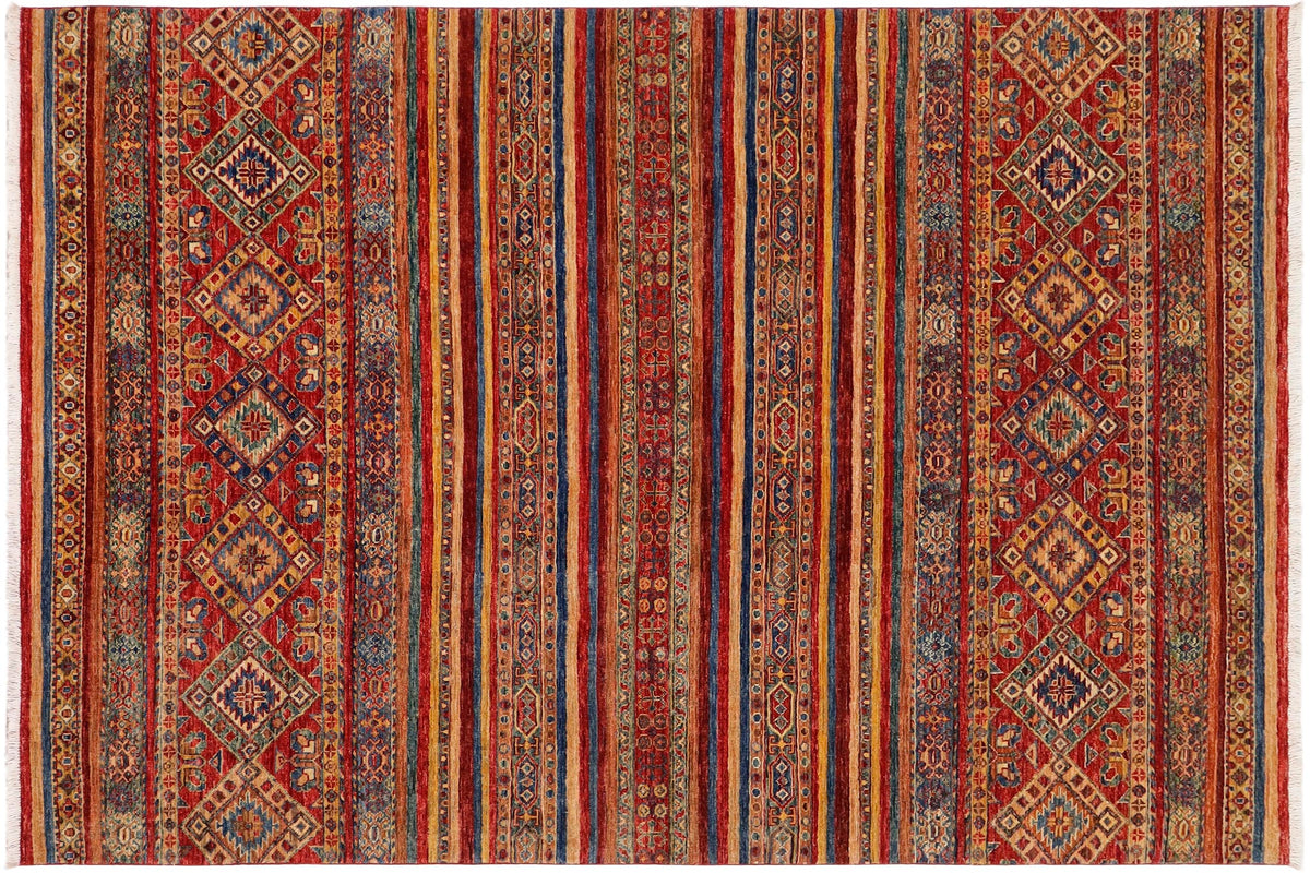 handmade Geometric Kurjean Red Blue Hand Knotted RECTANGLE 100% WOOL area rug 6x8