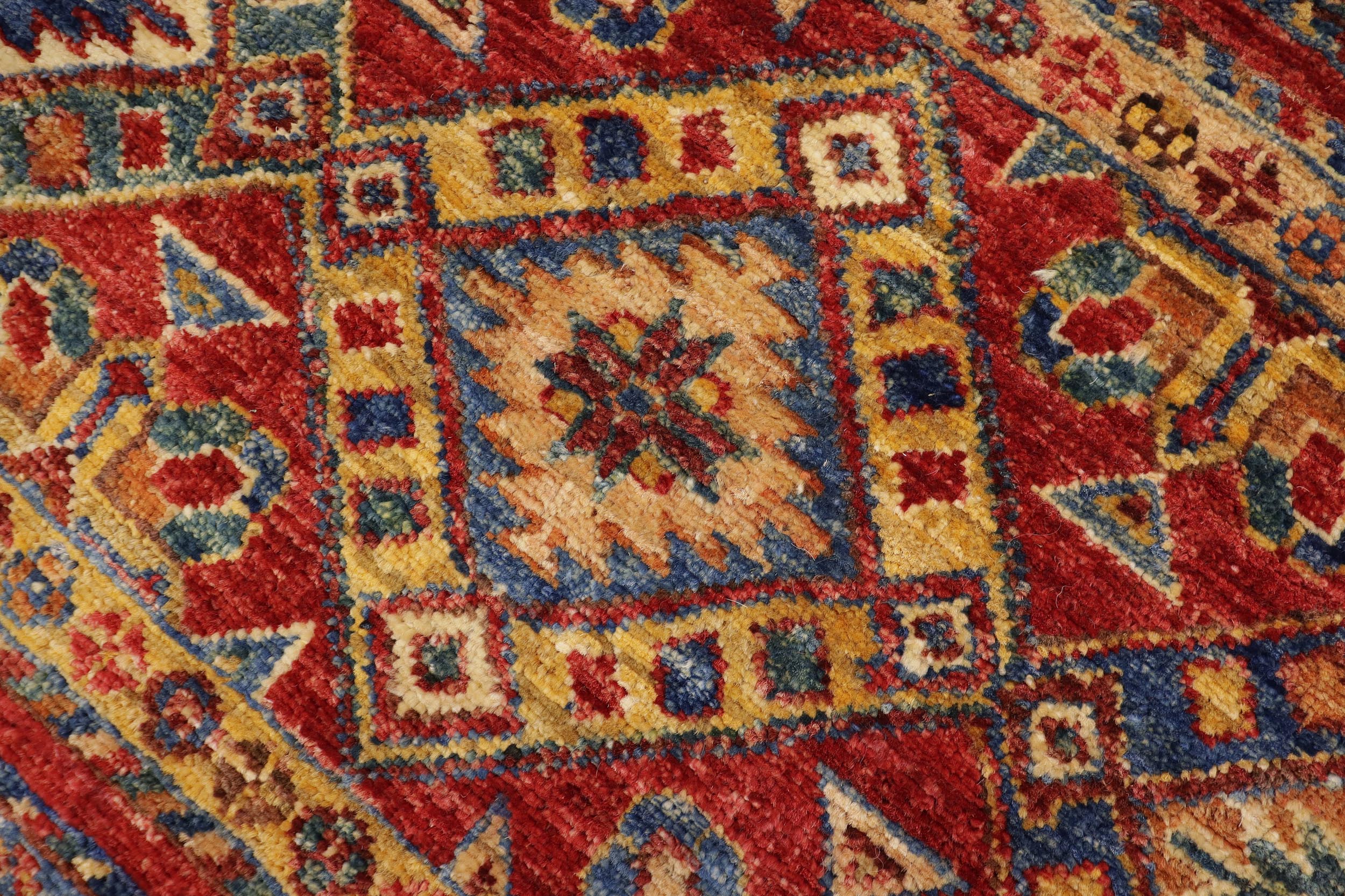 handmade Geometric Kurjean Red Blue Hand Knotted RECTANGLE 100% WOOL area rug 6x8