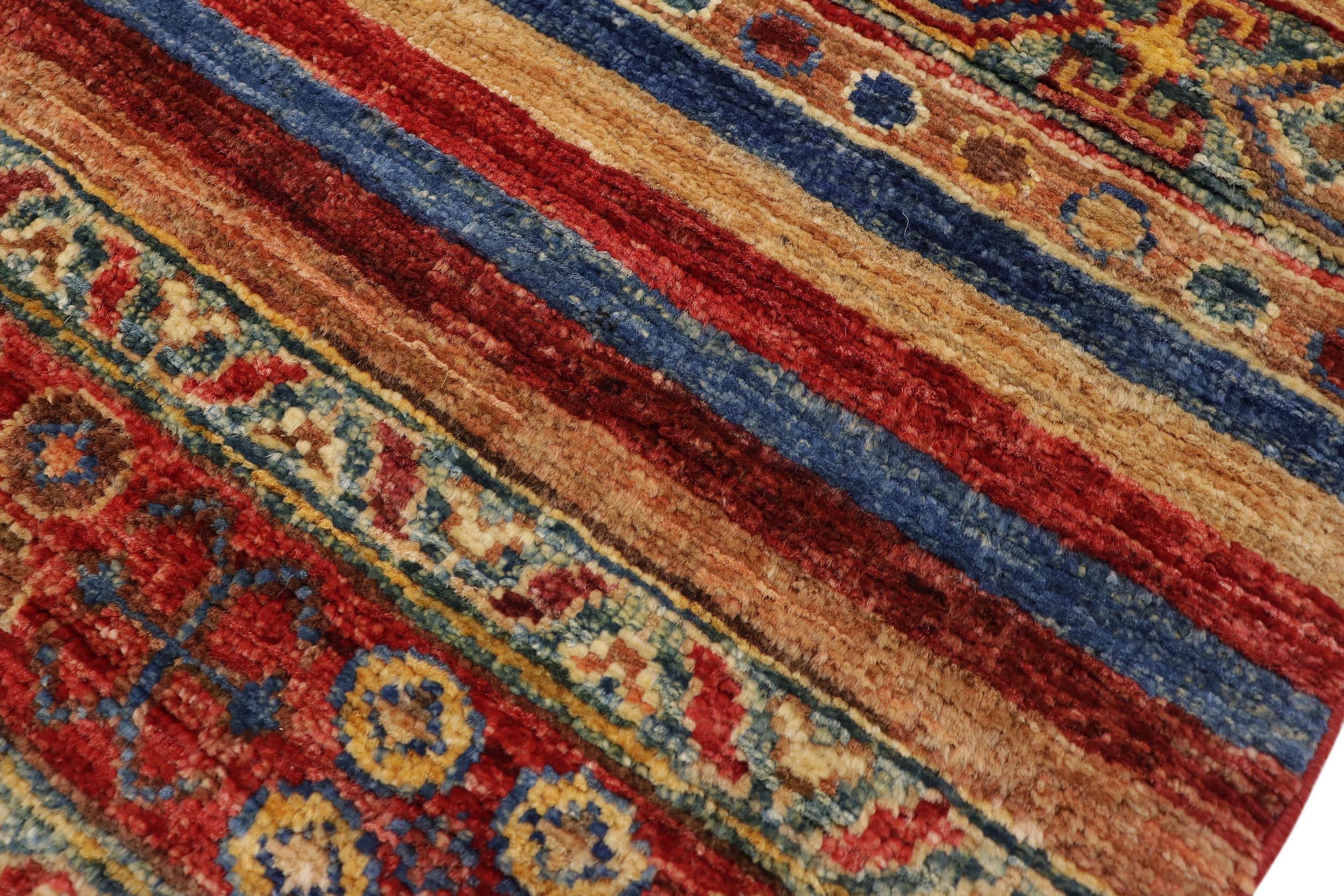 handmade Geometric Kurjean Red Blue Hand Knotted RECTANGLE 100% WOOL area rug 6x8